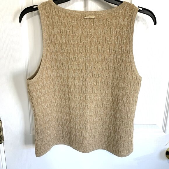 NWT Michael Kors Women Gold Textured Knit Tank Top. Size M. Sleeveless. V-Neck. - Picture 2 of 11
